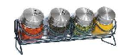 SET ESPECIEROS DE VIDRIO C/TAPA ACERO INOX 5 Pzs