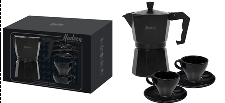 SET CAFETERA ITALIANA TOTAL BLACK + 2 POCILLOS Y PLATO DE PORCELANA (NUEVO)