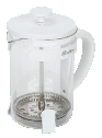 CAFETERA DE VIDRIO Y AC. INOX C/ÉMBOLO TIPO FRANCESA 600 ML BLANCA