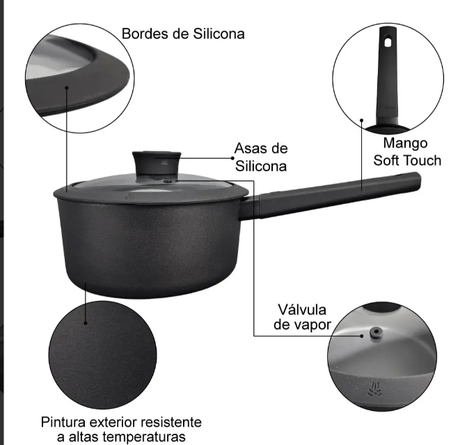 CACEROLA ALUMINIO C/ANTIADHERENTE Y TAPA CRISTAL Y MANGO 18CM - foto 5