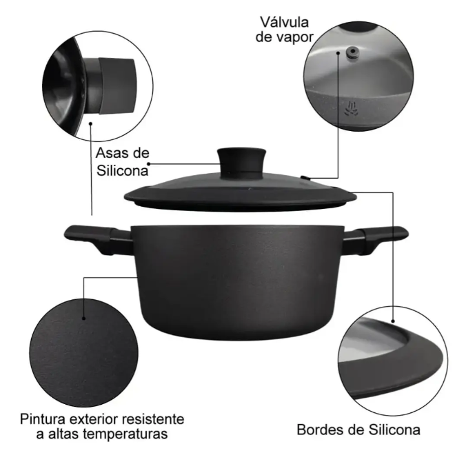 CACEROLA ALUMINIO C/ANTIADHERENTE Y TAPA CRISTAL 28CM - foto 5