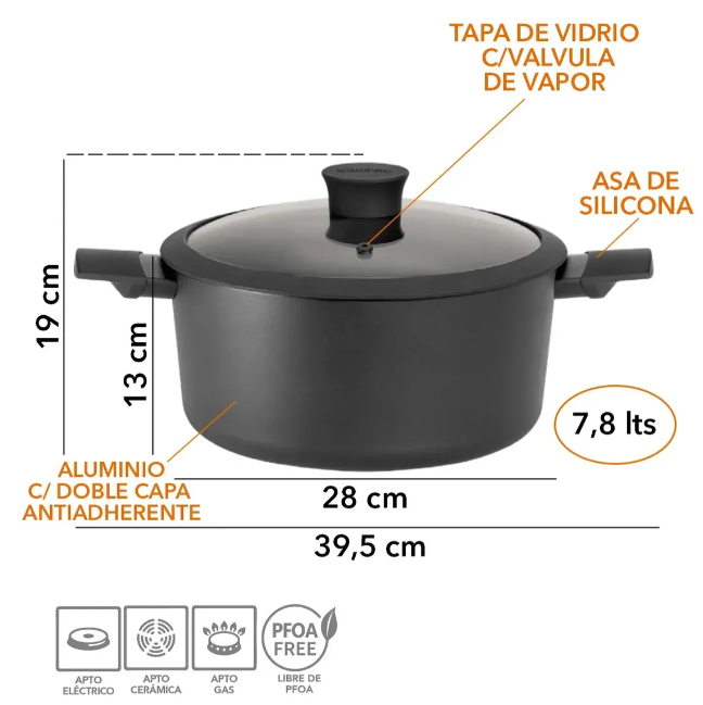 CACEROLA ALUMINIO C/ANTIADHERENTE Y TAPA CRISTAL 28CM - foto 2