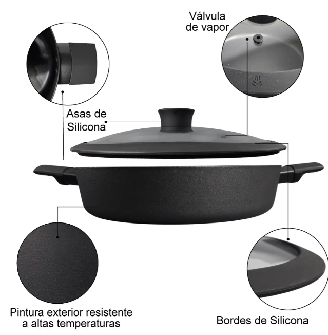 ARROCERA DE ALUMINIO C/ANTIADHERENTE Y TAPA CRISTAL 28CM - foto 6