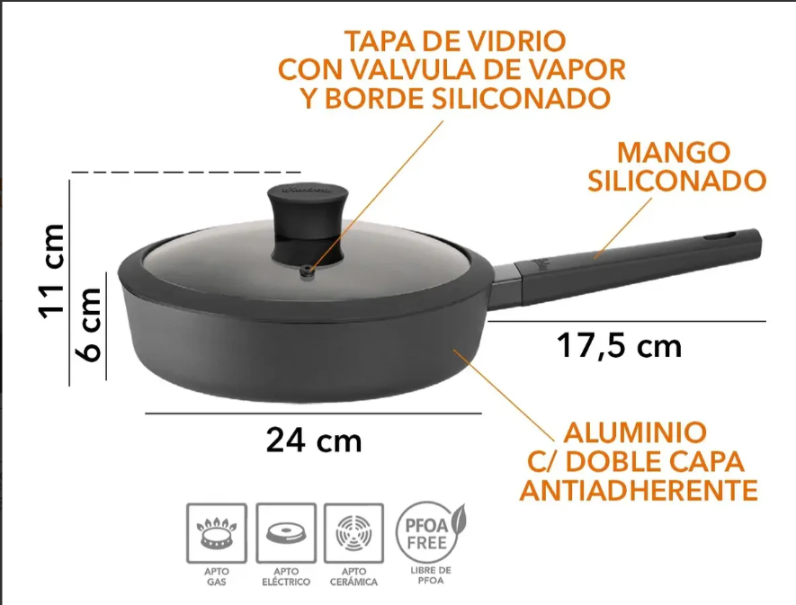 SARTÉN DE ALUMINIO PROFUNDA DE 24 CM NEGRA - foto 2