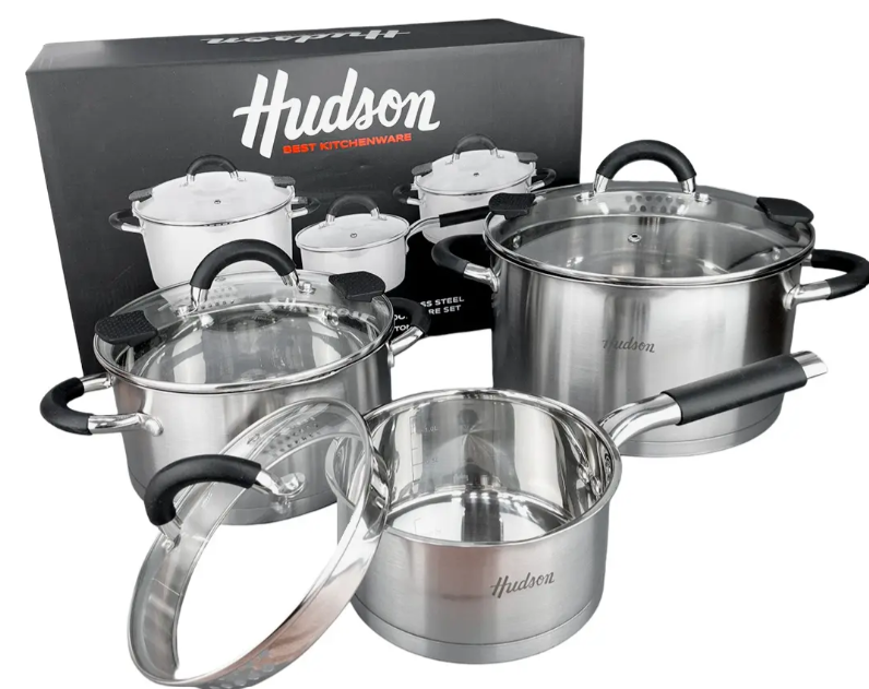 BATERÍA DE ACERO INOX CON TAPA COLADOR POR 6 PIEZAS - foto 7