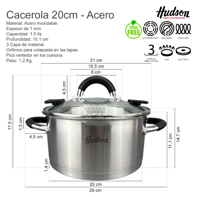 BATERÍA DE ACERO INOX CON TAPA COLADOR POR 6 PIEZAS - foto 5