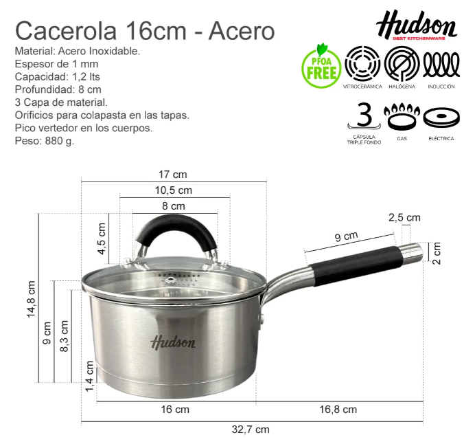 BATERÍA DE ACERO INOX CON TAPA COLADOR POR 6 PIEZAS - foto 6