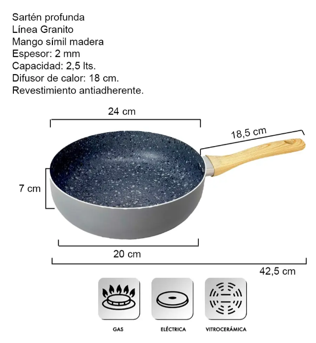 SARTÉN DE ALUMINIO PROFUNDA C/ANTIADHERENTE GRANITO 24 CM - foto 2