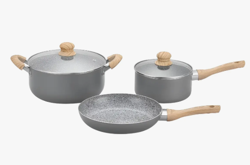 BATERÍA DE ALUMINIO C/ANTIADHERENTE GRANITO POR 5 PIEZAS