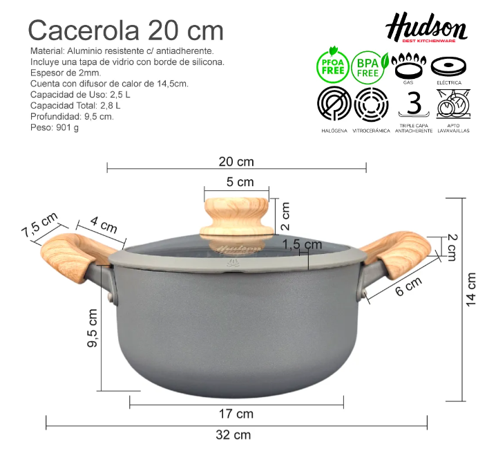 CACEROLA DE ALUMINIO C/ANTIADHERENTE GRANITO DE 20CM - foto 2
