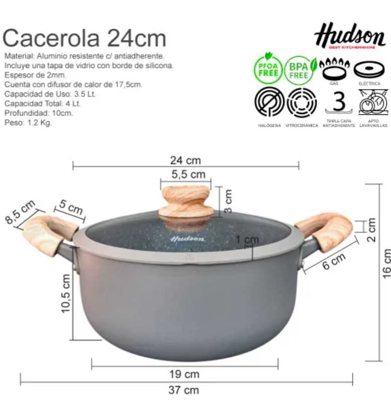 CACEROLA DE ALUMINIO C/ANTIADHERENTE GRANITO DE 24CM - foto 2