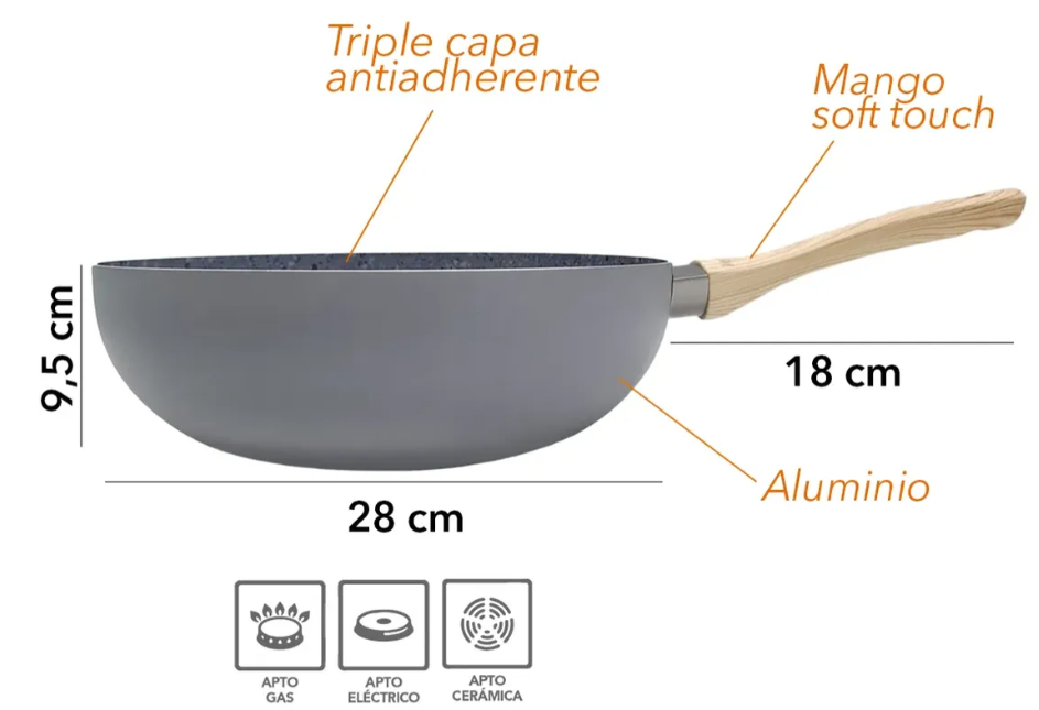 WOK DE ALUMINIO C/ANTIADHERENTE GRANITO DE 28CM - foto 3