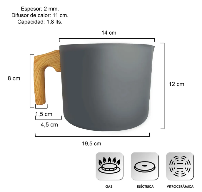 JARRO HERVIDOR DE ALUMINIO C/ANTIADHERENTE GRANITO DE 14CM - foto 2