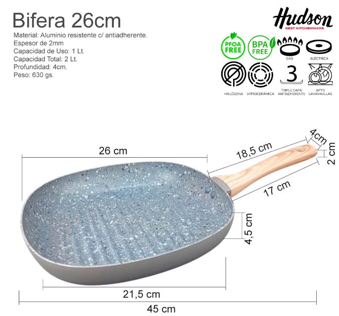 BIFERA DE ALUMINIO C/ANTIADHERENTE GRANITO DE 26X26CM - foto 2