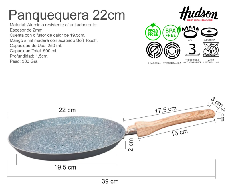 PANQUEQUERA DE ALUMINIO C/ANTIADHERENTE GRANITO DE 22CM - foto 4