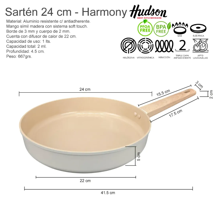SARTÉN ALUMINIO FORJADO 24 CM ANTIADHERENTE HARMONY - foto 2