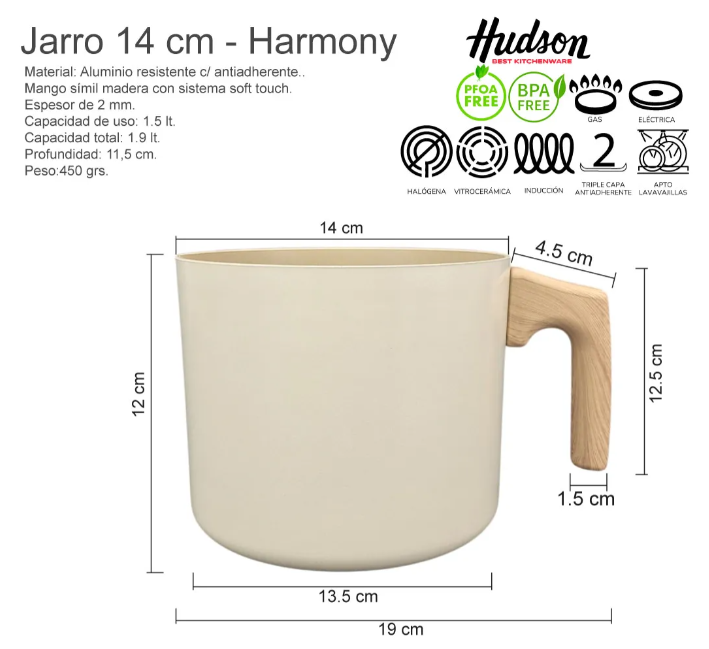 JARRO HERVIDOR DE ALUMINIO 14 CM ANTIADHERENTE HARMONY - foto 2