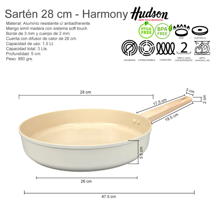 SARTÉN ALUMINIO FORJADO 28 CM ANTIADHERENTE HARMONY - foto 2
