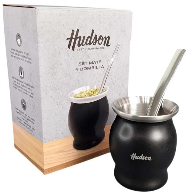 SET MATE ACERO INOX CON BOMBILLA COPA NEGRO (NUEVO)