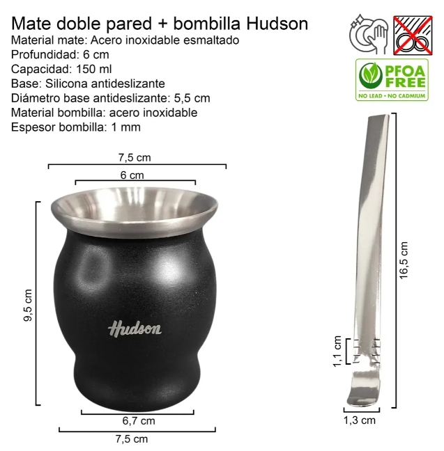 SET MATE ACERO INOX CON BOMBILLA COPA NEGRO (NUEVO) - foto 2
