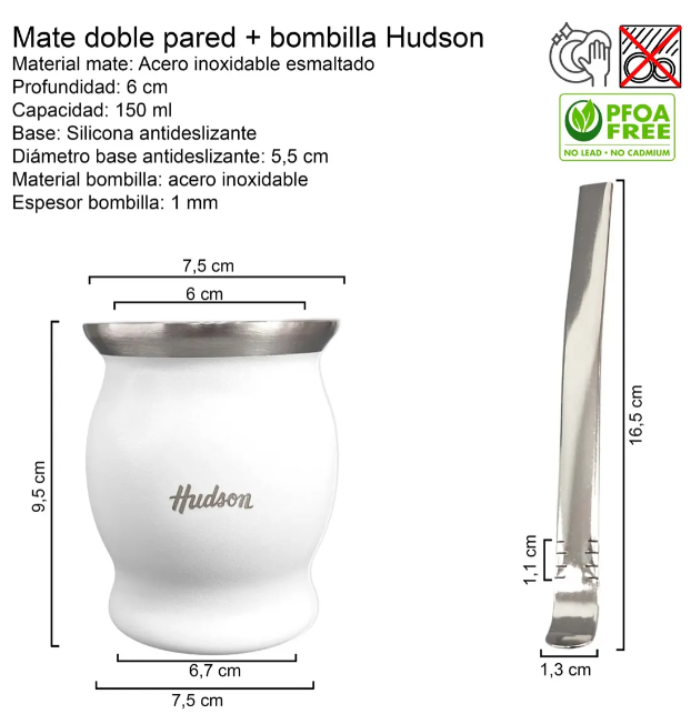 SET MATE ACERO INOX CON BOMBILLA COPA BLANCO (NUEVO) - foto 2