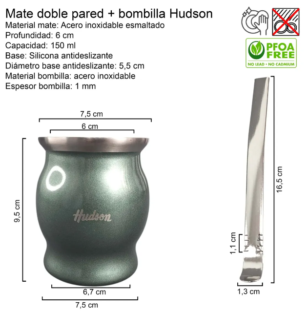 SET MATE ACERO INOX CON BOMBILLA COPA VERDE (NUEVO) - foto 2