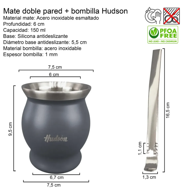 SET MATE ACERO INOX CON BOMBILLA COPA GRIS (NUEVO) - foto 2