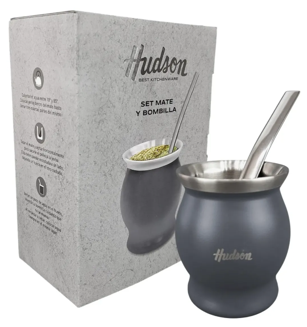 SET MATE ACERO INOX CON BOMBILLA COPA GRIS (NUEVO)