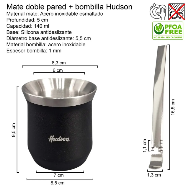 SET MATE ACERO INOX CON BOMBILLA VASO NEGRO (NUEVO)