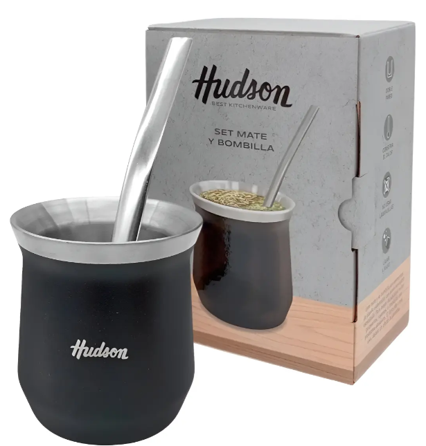 SET MATE ACERO INOX CON BOMBILLA VASO NEGRO (NUEVO) - foto 2