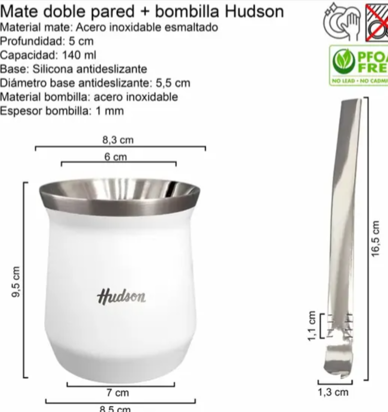SET MATE ACERO INOX CON BOMBILLA VASO BLANCO (NUEVO) - foto 2