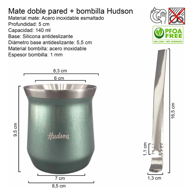 SET MATE ACERO INOX CON BOMBILLA VASO VERDE (NUEVO)