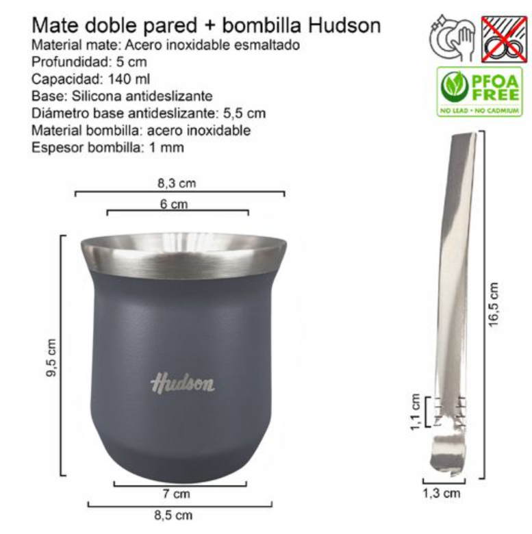 SET MATE ACERO INOX CON BOMBILLA VASO GRIS (NUEVO) - foto 2