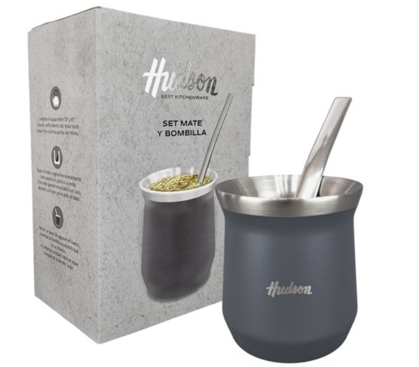 SET MATE ACERO INOX CON BOMBILLA VASO GRIS (NUEVO)