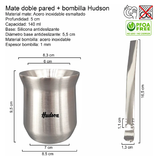 SET MATE ACERO INOX CON BOMBILLA VASO PULIDO (NUEVO)