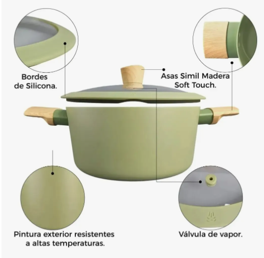 BATERÍA DE ALUMINIO C/ANTIADHERENTE OLIVE POR 5 PIEZAS - foto 4