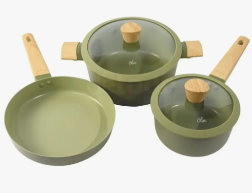 BATERÍA DE ALUMINIO C/ANTIADHERENTE OLIVE POR 5 PIEZAS