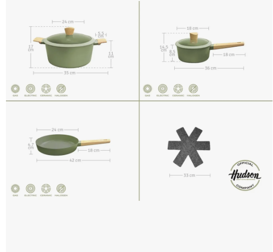 BATERÍA DE ALUMINIO C/ANTIADHERENTE OLIVE POR 5 PIEZAS - foto 2