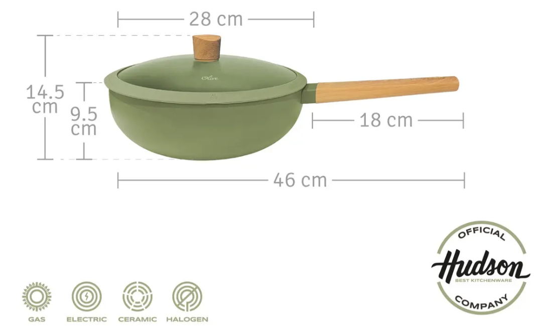 WOK DE ALUMINIO C/ANTIADHERENTE OLIVE CON TAPA DE 28CM - foto 2