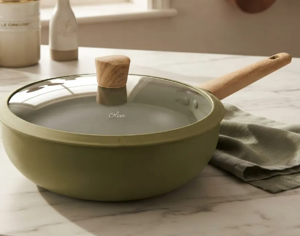 WOK DE ALUMINIO C/ANTIADHERENTE OLIVE CON TAPA DE 28CM - foto 5