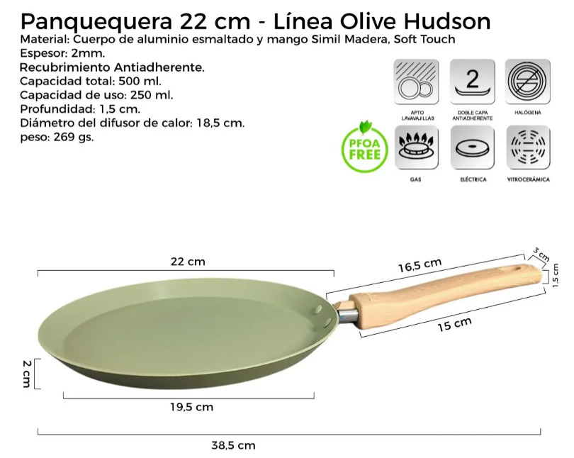 PANQUEQUERA DE ALUMINIO C/ANTIADHERENTE OLIVE DE 22CM - foto 2