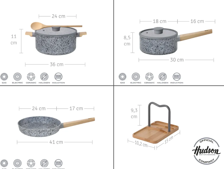 BATERÍA DE ALUMINIO FORJADO ANTIADHERENTE GRANITO 5 PIEZAS - foto 2