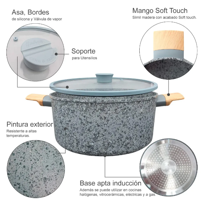 CACEROLA DE ALUMINIO FORJADO 24 CM ANTIADHERENTE GRANITO Y TAPA DE CRISTAL - foto 3