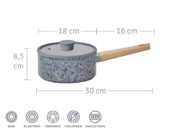 CACEROLA DE ALUMINIO FORJADO 20 CM ANTIADHERENTE GRANITO Y TAPA DE CRISTAL - foto 2
