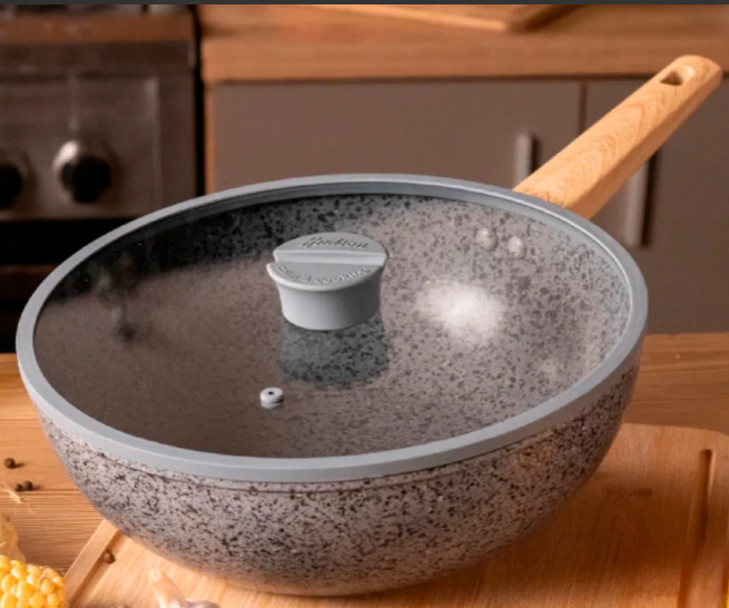 WOK CON TAPA DE ALUMINIO FORJADO 28 CM ANTIADHERENTE GRANITO