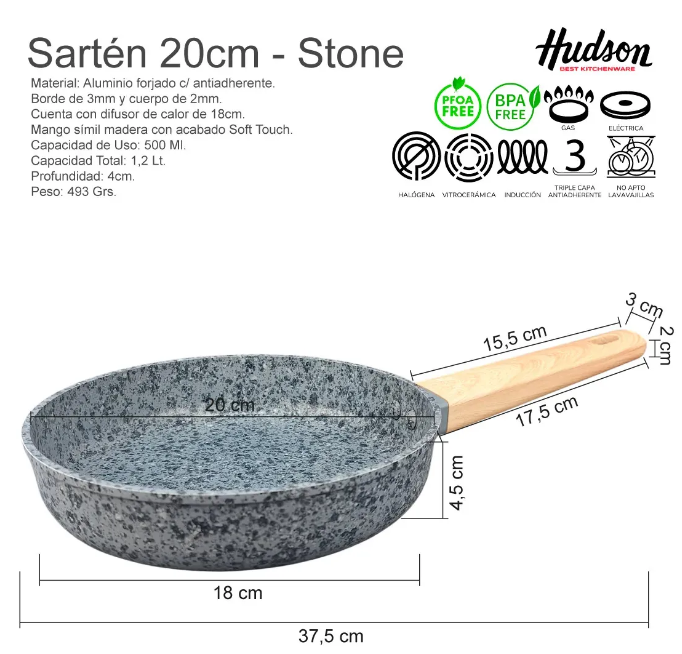 SARTÉN ALUMINIO FORJADO 20 CM ANTIADHERENTE GRANITO - foto 2