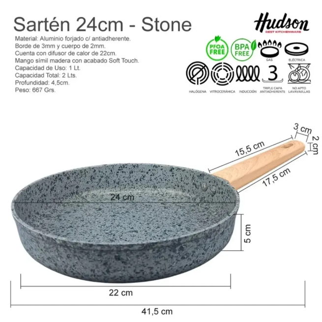 SARTÉN ALUMINIO FORJADO 24 CM ANTIADHERENTE GRANITO - foto 3