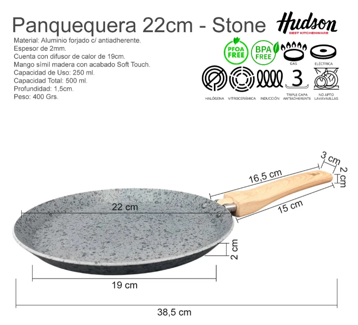 PANQUEQUERA DE ALUMINIO 22 CM ANTIADHERENTE EFECTO GRANITO GRIS - foto 2