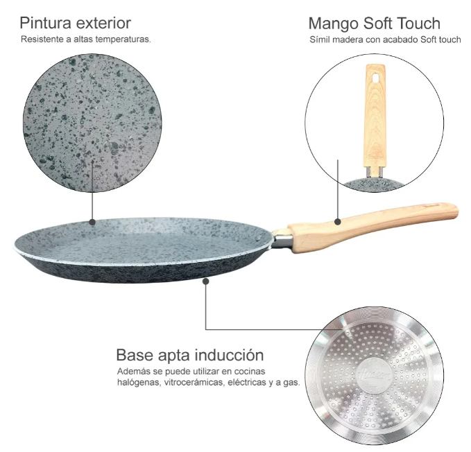 PANQUEQUERA DE ALUMINIO 22 CM ANTIADHERENTE EFECTO GRANITO GRIS - foto 3