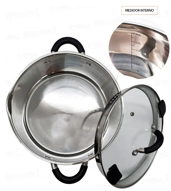 CACEROLA ACERO INOX ASAS SILICONA C/ESCALA INTERIOR Y TAPA COLADOR 24CM - foto 6